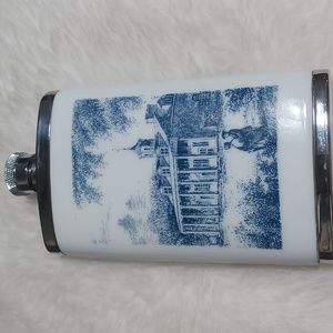 Blue and White Vintage Porcelain Flask 4oz EUC